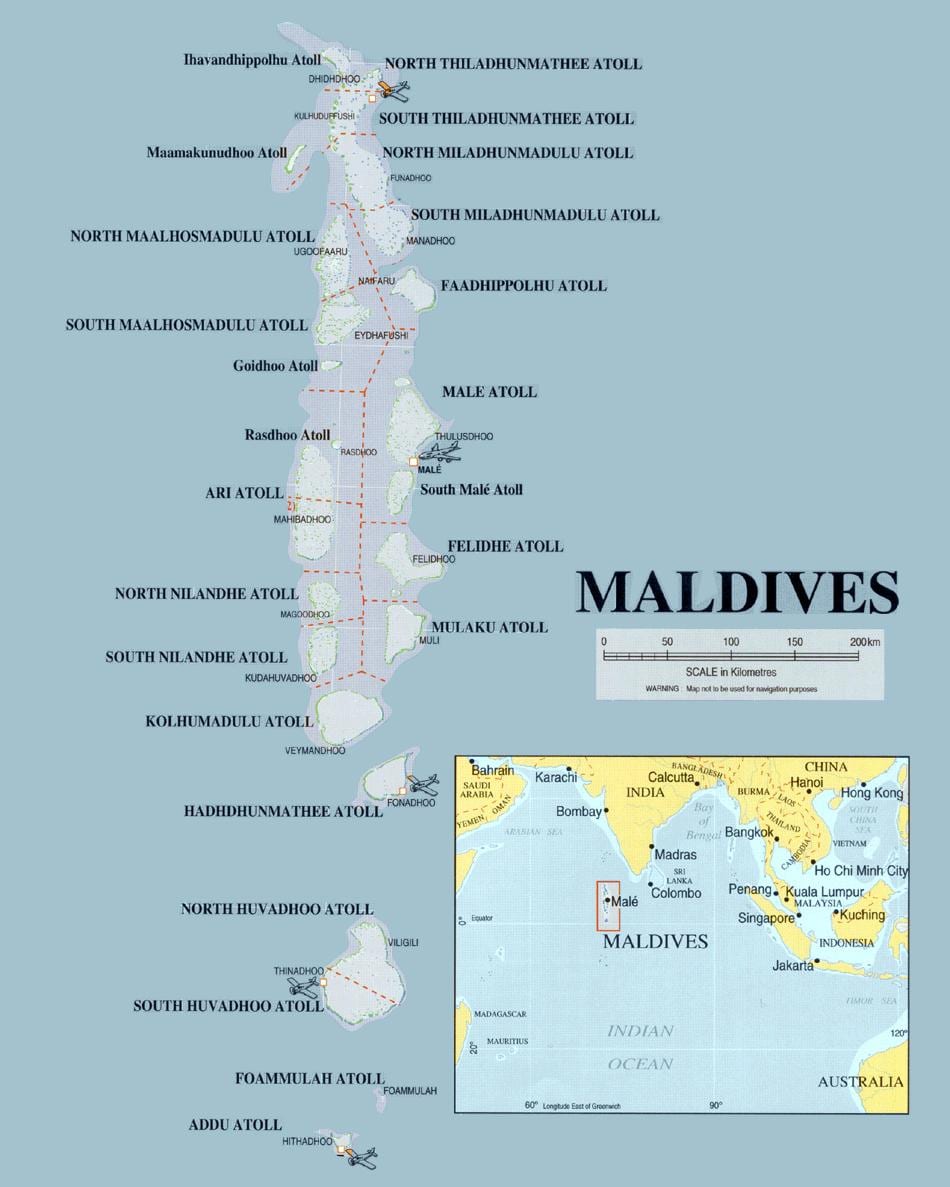 kaart maldiivid füüsilise 